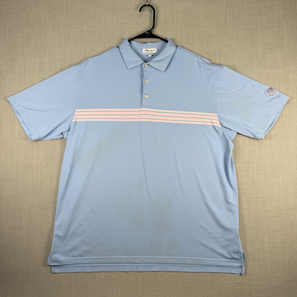 Peter Millar Shirt Mens XL Blue Pink Stripe Summer Comfort Golf Polo Performance